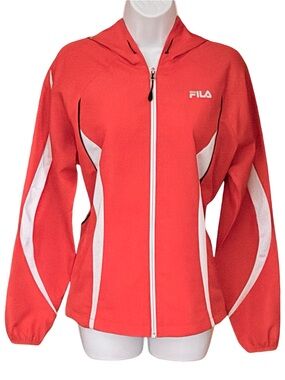 FILA Women's Windbreaker Jacket Lightweight Zip Up Outdoors Orange/Red Medium